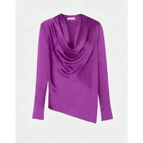 MILLY Nancy Asymmetrical Top Satin Cowl Neck Purple Blouse Top Size Small - Picture 5 of 13